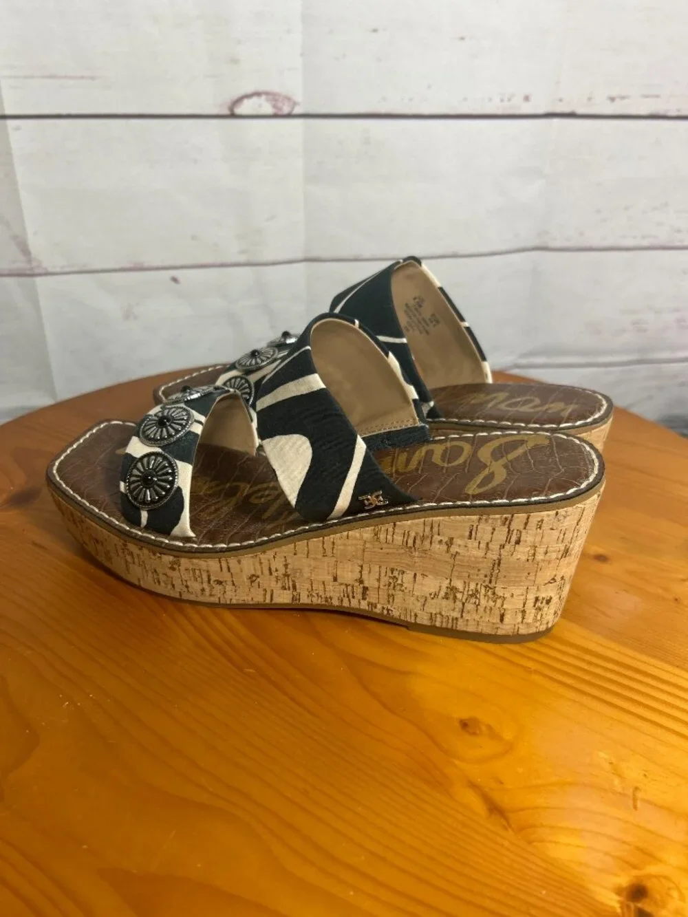 NWOT Sam Edelman size 8.5 Abril Wedge Platform Sandals black white medallions